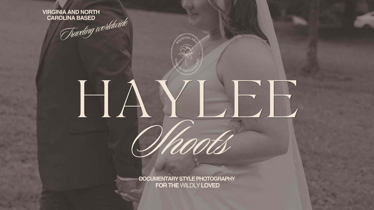 Haylee Shoots documentary style wedding photography logo with couple in black and white background, Virginia and North Carolina based.