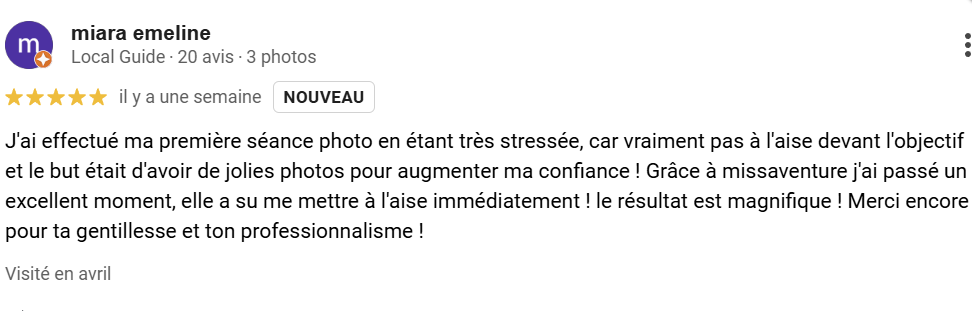 PHOTOGRAPHE CANIN, FÉLIN & PORTRAIT dans le Var (83).
Avis cliente sur une séance photo portrait