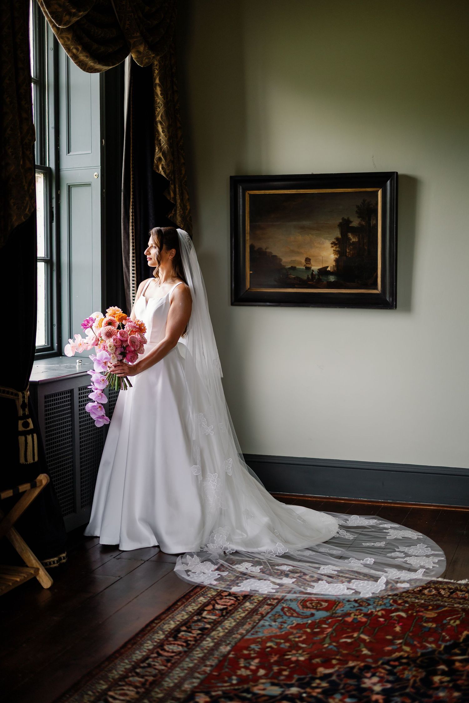“Wedding reception at Kinmount House in Scotland, with beautifully decorated tables inside the grand country house.”