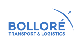 Blue Bollore Transport & Logistics company logo with curved arrow design on black background.