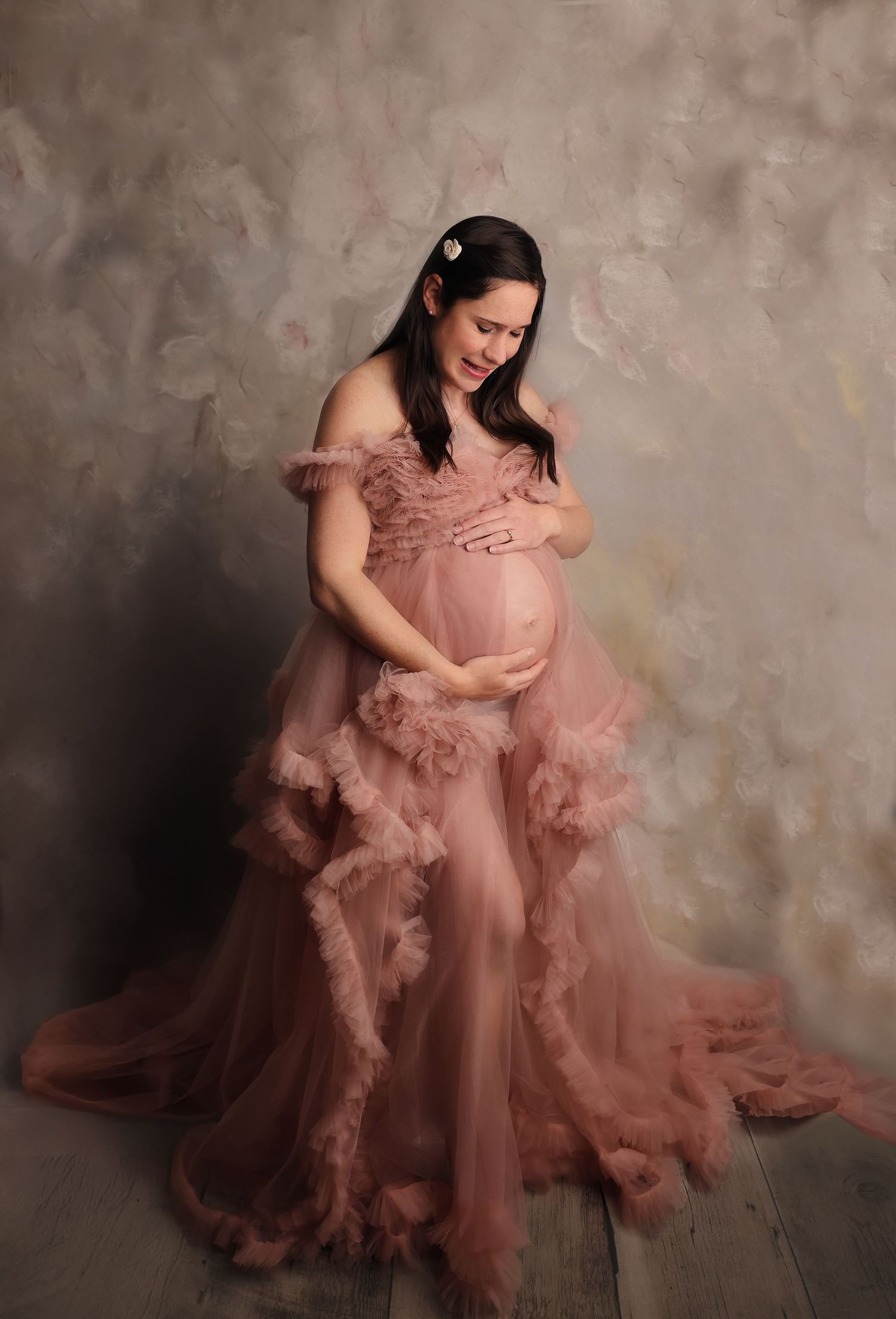 pregnant woman in elegant maternity dress