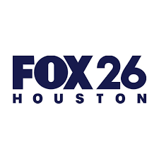 Blue FOX 26 Houston television station logo with large text on white background.