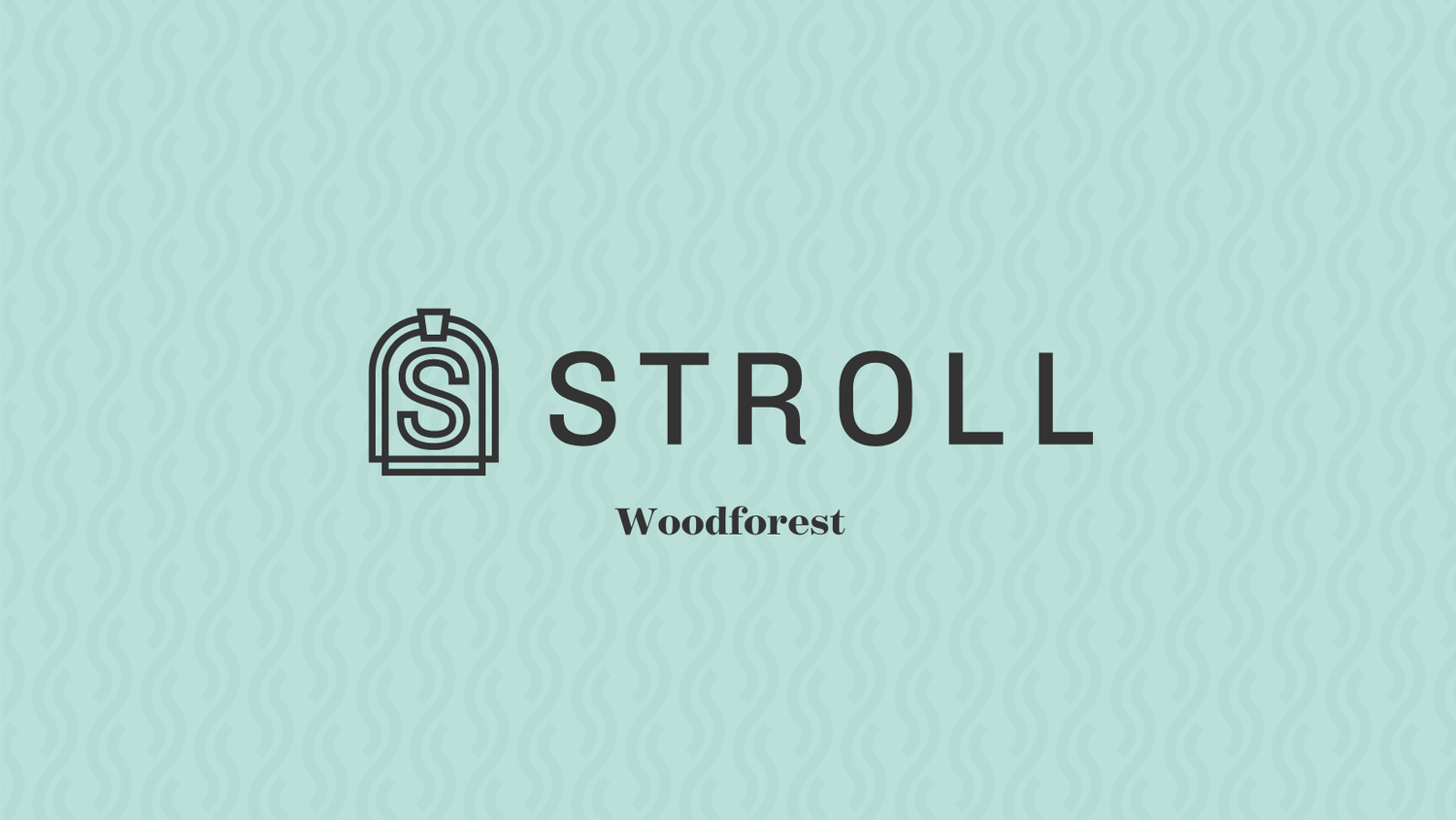 A series of four teal and mint green abstract geometric logo designs with matching color backgrounds. stroll magazine Woodforest