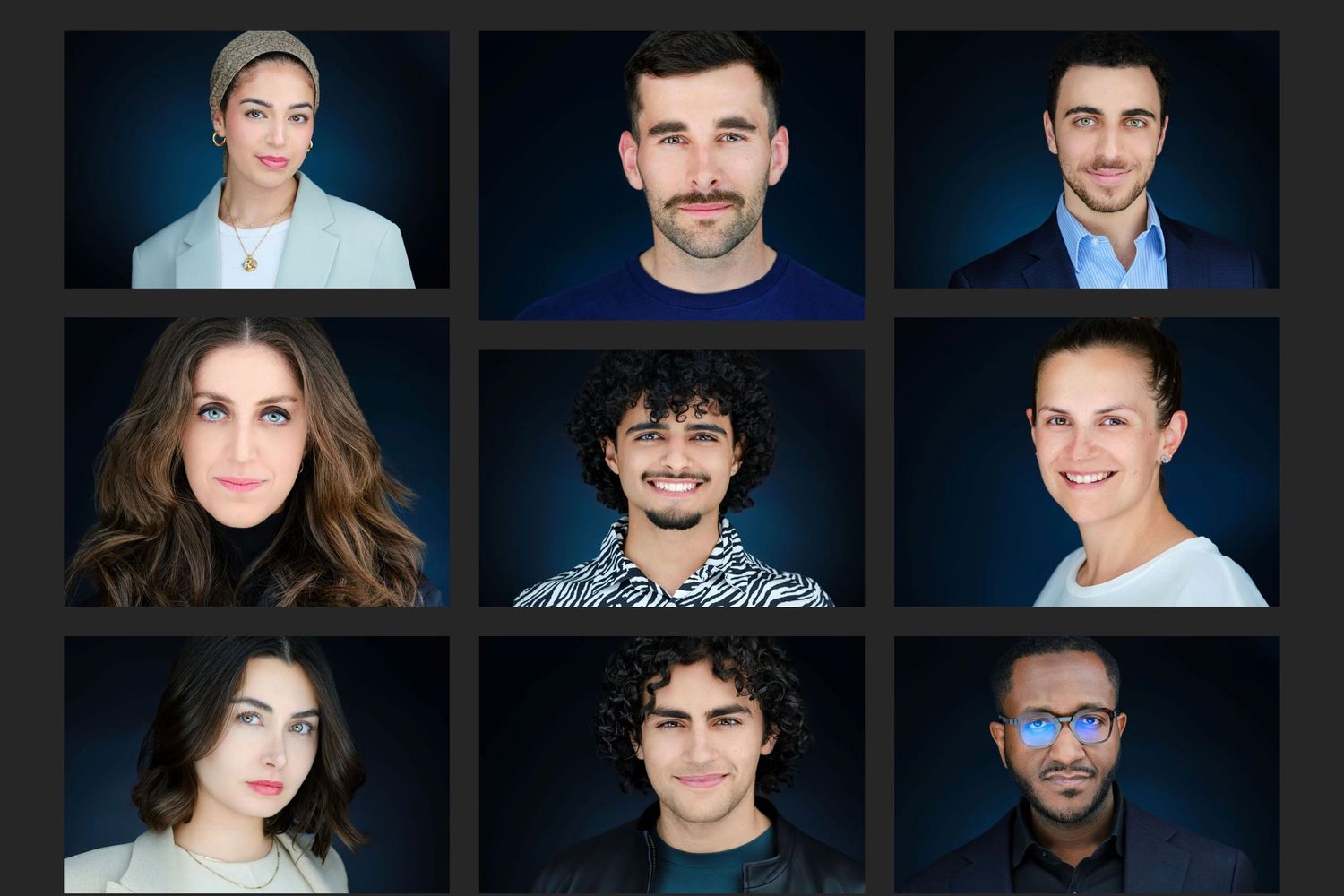 Collage of nine diverse headshots photographed by Reda Photo.