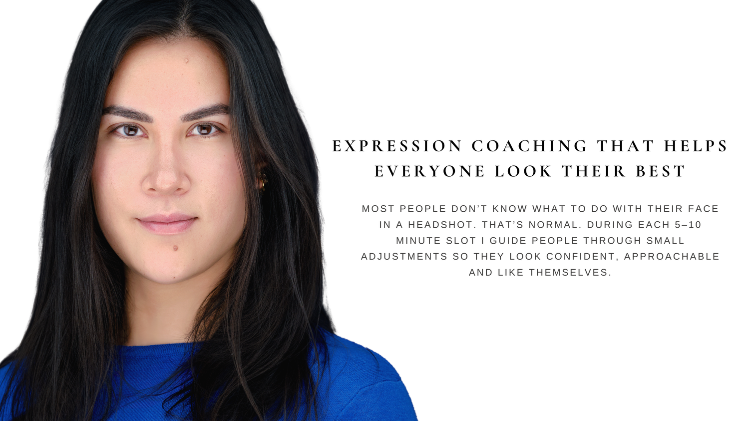 Studio portrait of a woman in Boston wearing a blue top, used in Reda Photo promotional materials.