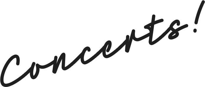 Handwritten cursive text reading Concerts! in black ink on a white background.