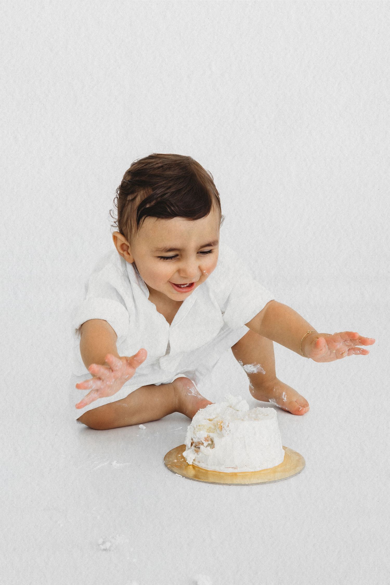 Adorable baby milestone photoshoot in a calm white studio in Lebanon