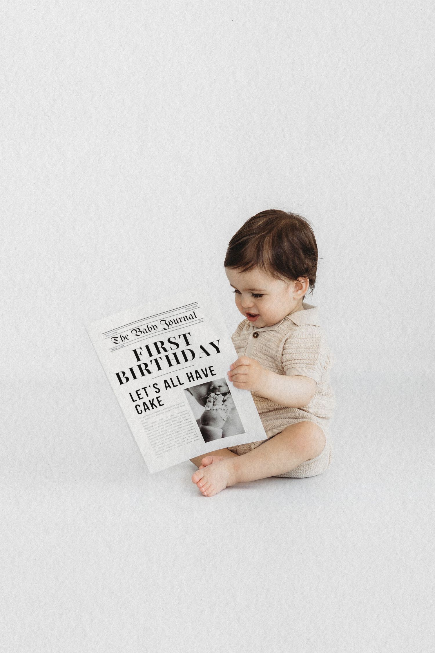 Baby celebrating their first birthday cake smash in Dbayeh, Lebanon
