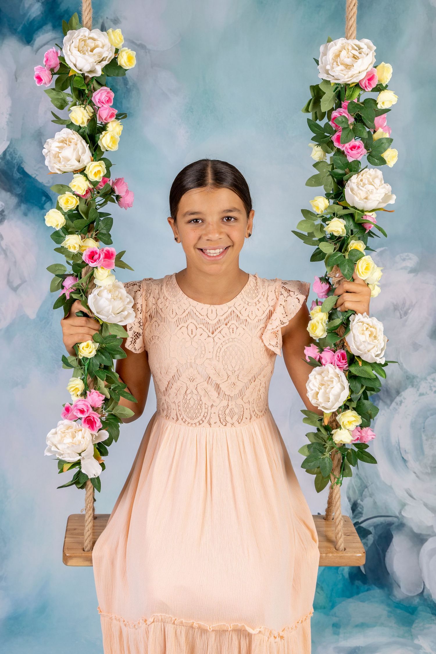 Girl on swing, studio portrait, Hamilton based Photographer, New Zealand