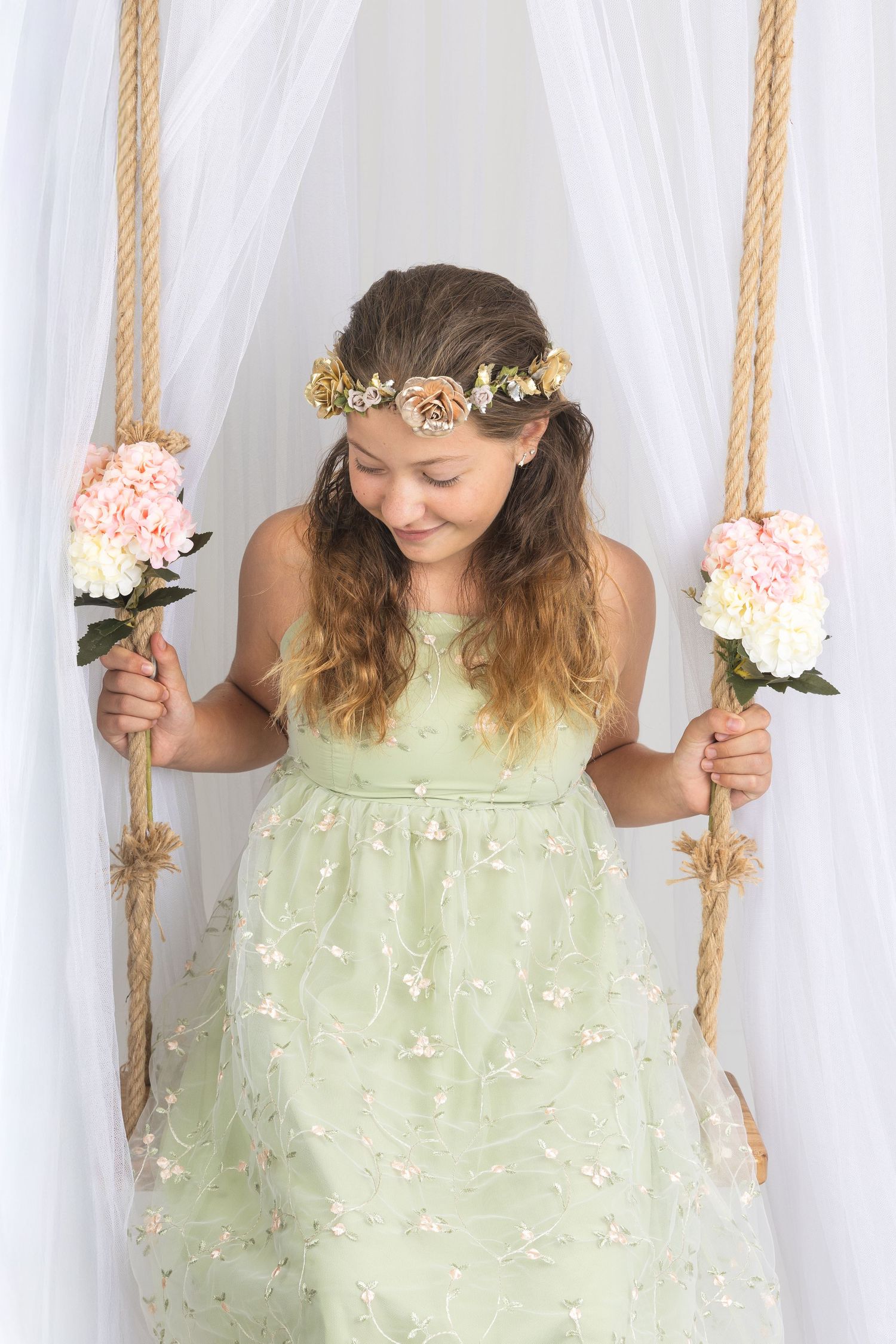 Girl on swing, studio portrait, Hamilton based Photographer, New Zealand