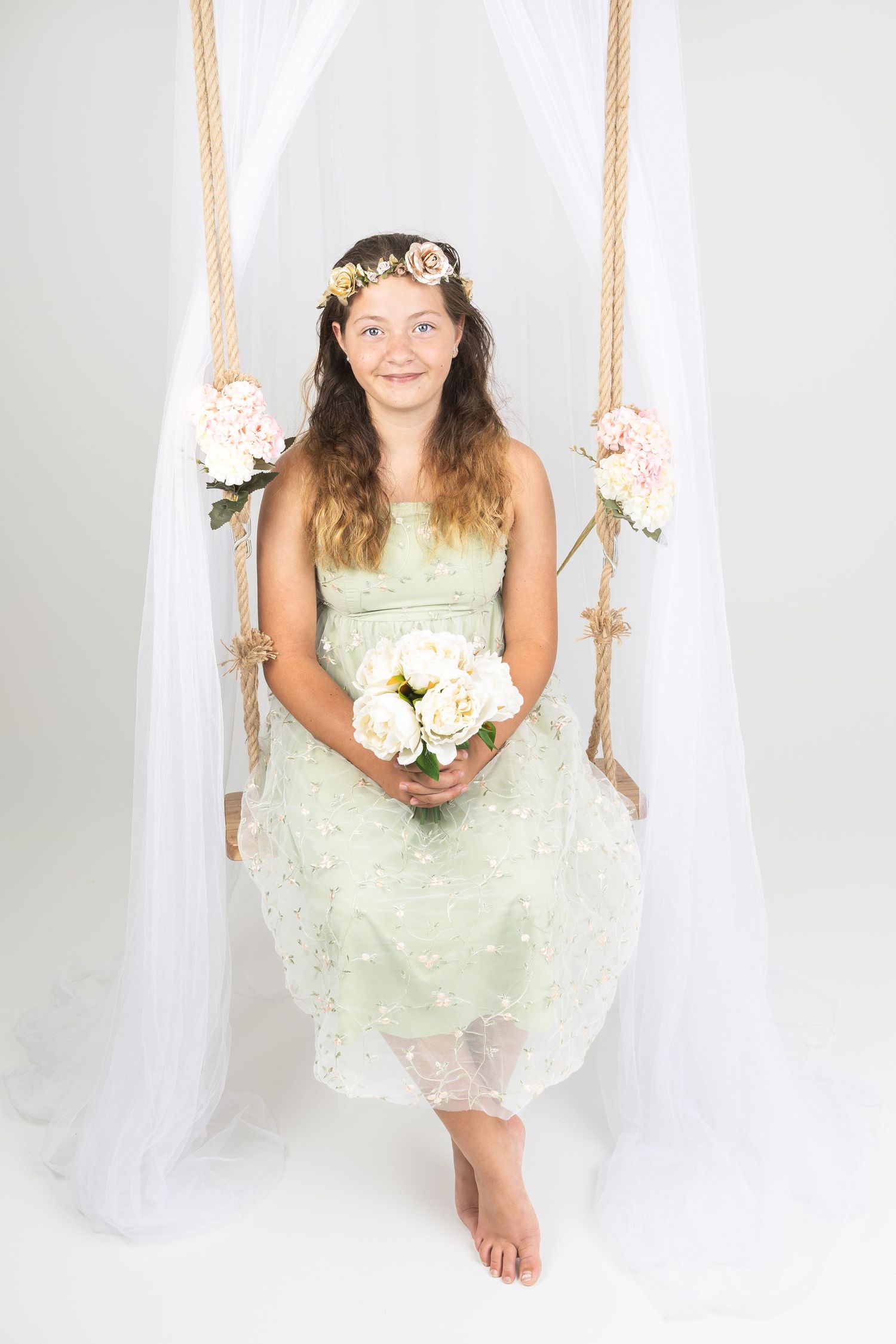 Girl on swing, studio portrait, Hamilton based Photographer, New Zealand