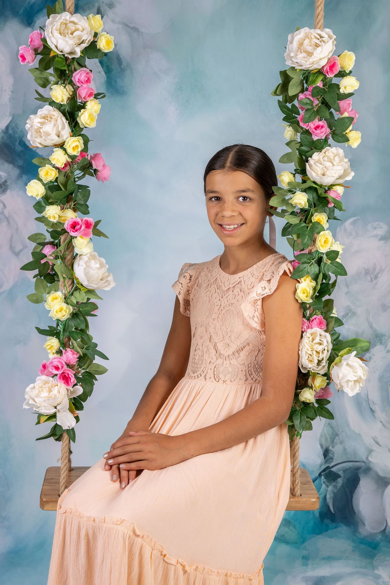 Girl on swing, studio portrait, Hamilton based Photographer, New Zealand