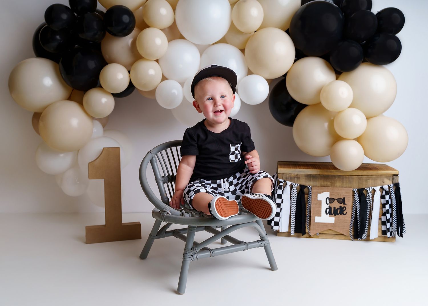 One Cool Dude themed 1st Birthday Session featuring cream, white and black tones for a client from Columbia SC.