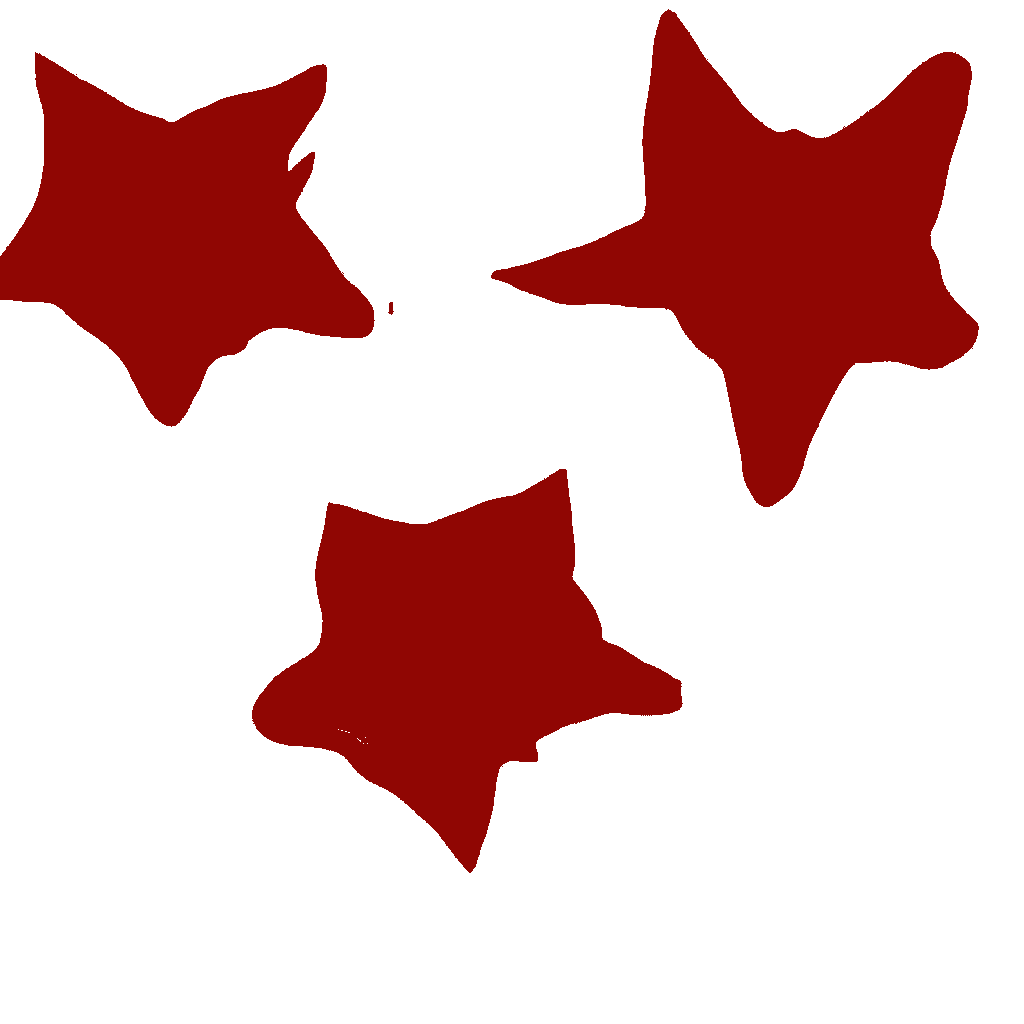 Three dark red hand-painted star shapes scattered on white background, festive decorative graphic elements.