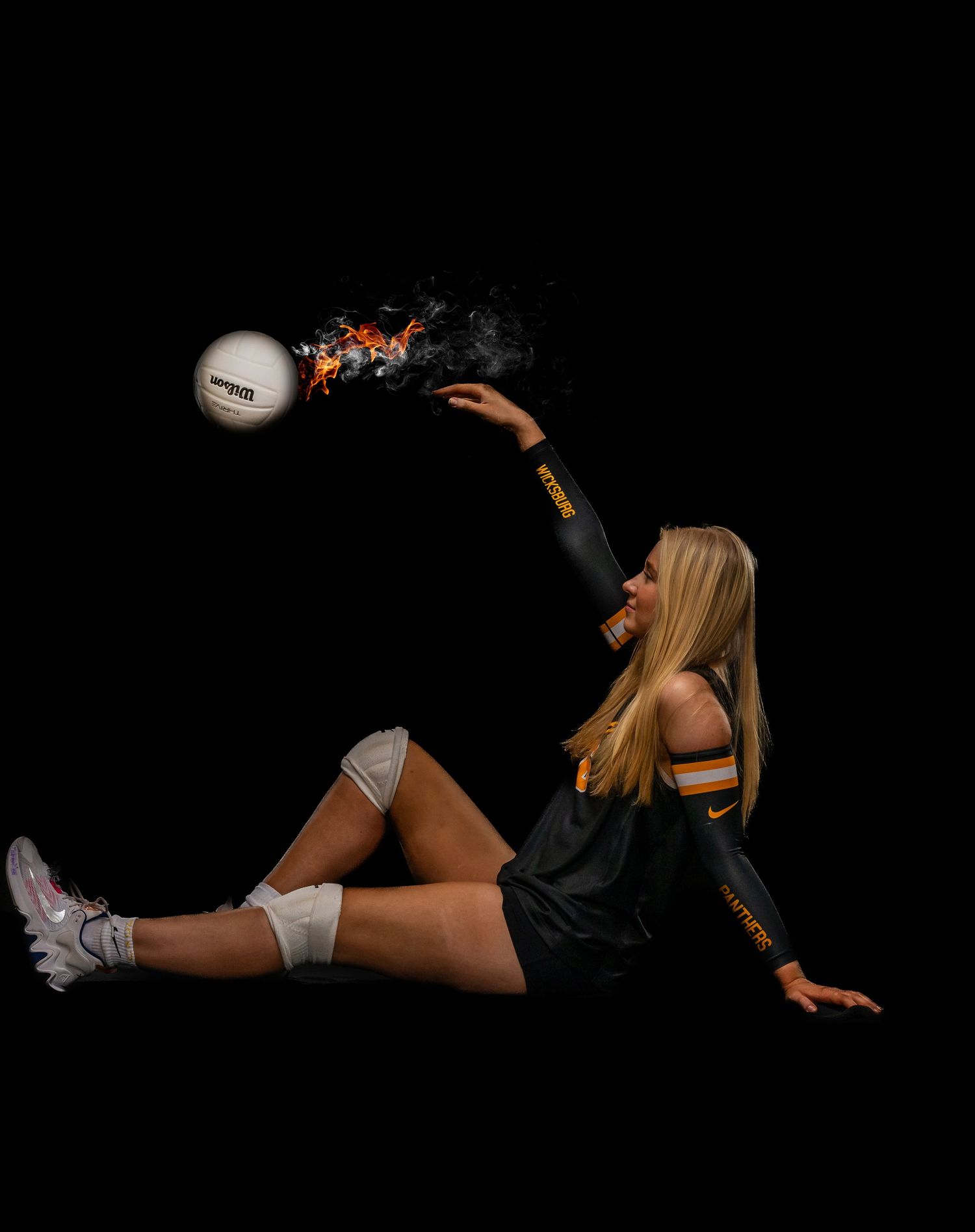 Athletic poses with volleyball equipment against black backdrop showing dynamic movements.
