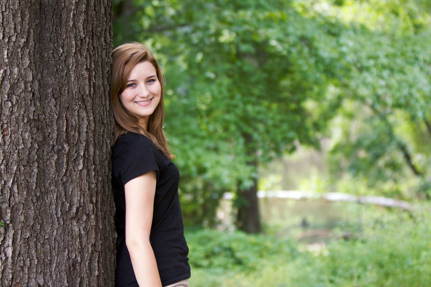 A sequence of outdoor portraits against a green natural background with trees and foliage.