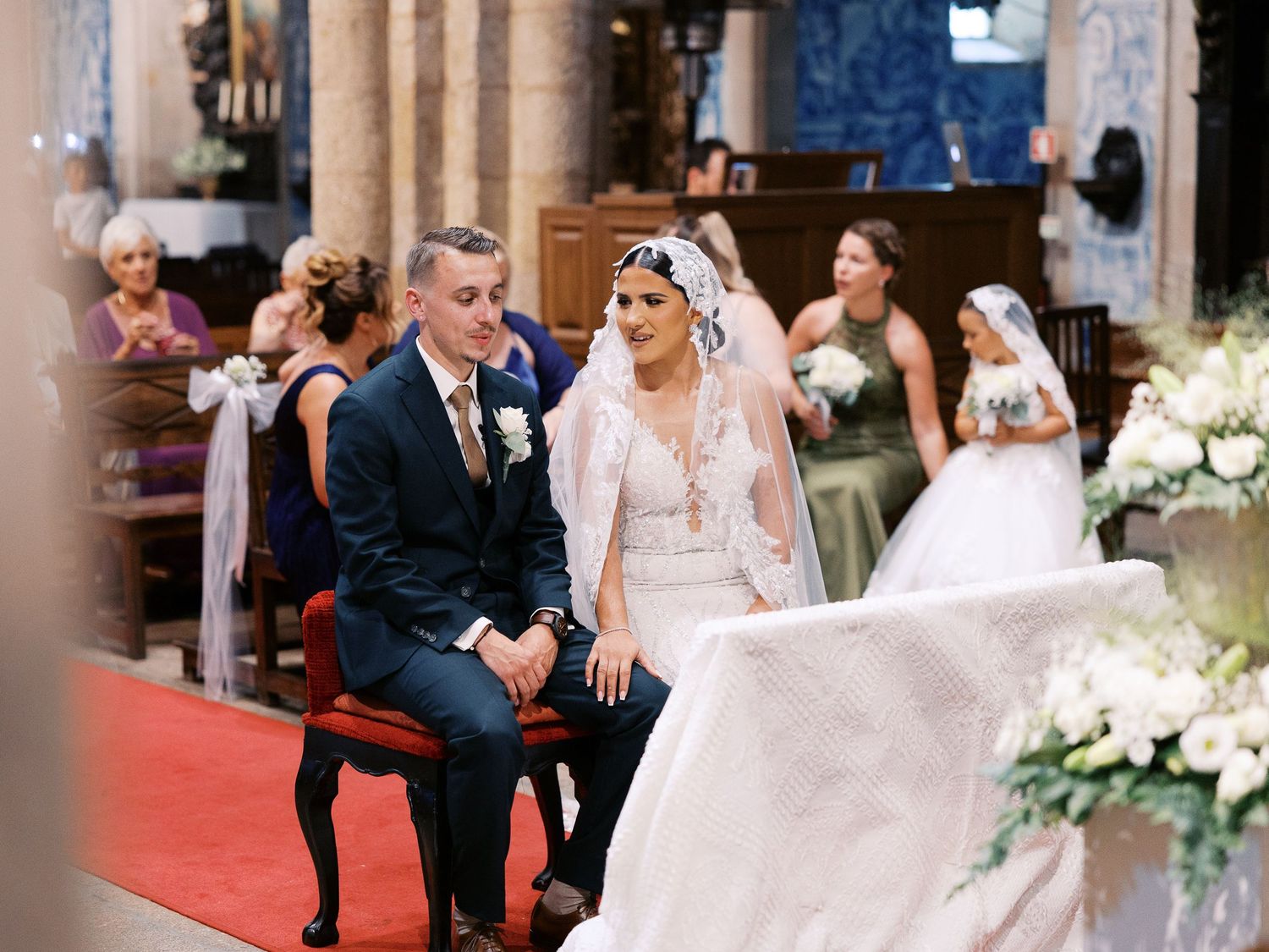 Wedding ceremony moments captured in a series of candid photos showing couples during their special day at the altar.