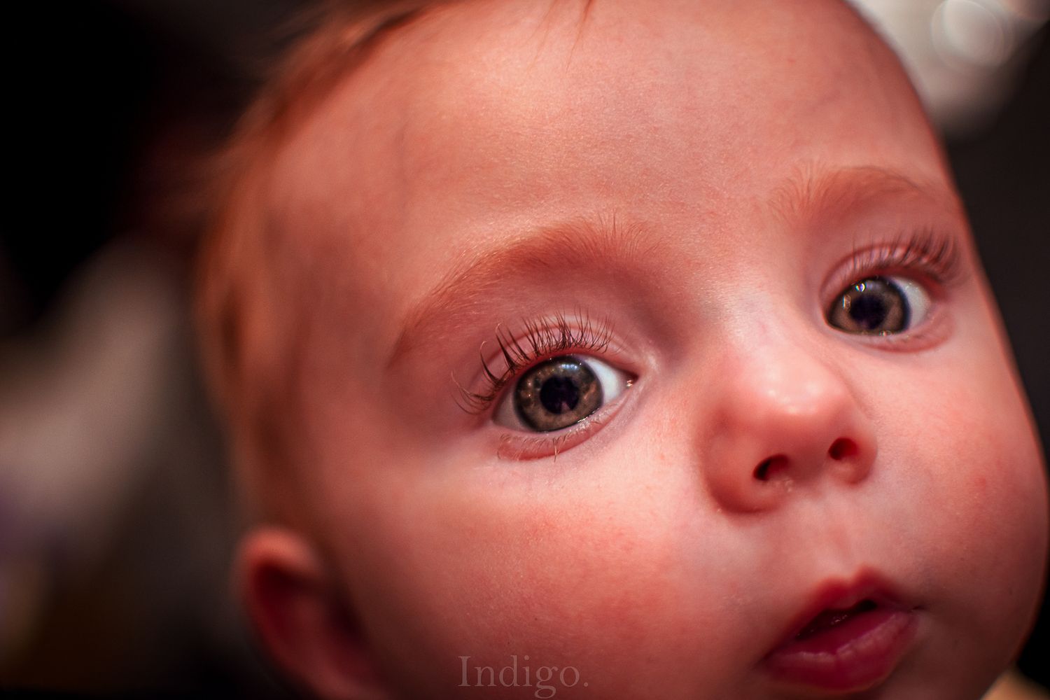 Close-up photos showing different facial expressions and angles of a baby doll with rosy cheeks and detailed features.