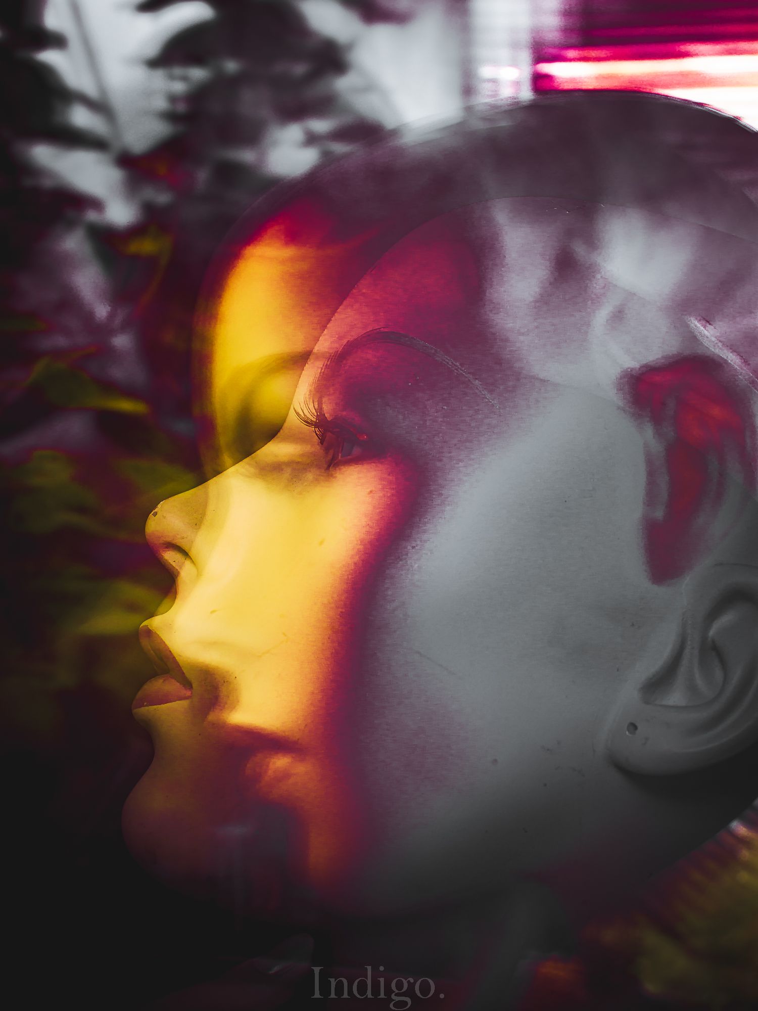 Artistic profile silhouette with yellow and pink gradient lighting effects.