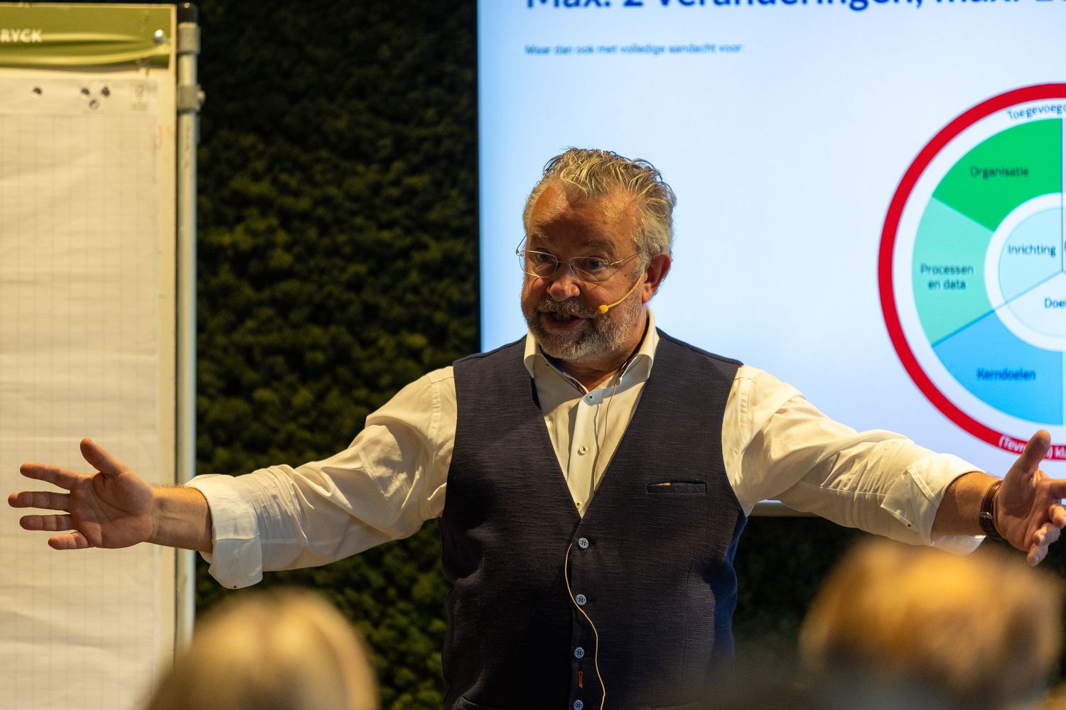 Boekpresentatie van De Groeiversneller door Wim Kweekel, vastgelegd tijdens een zakelijke presentatie.