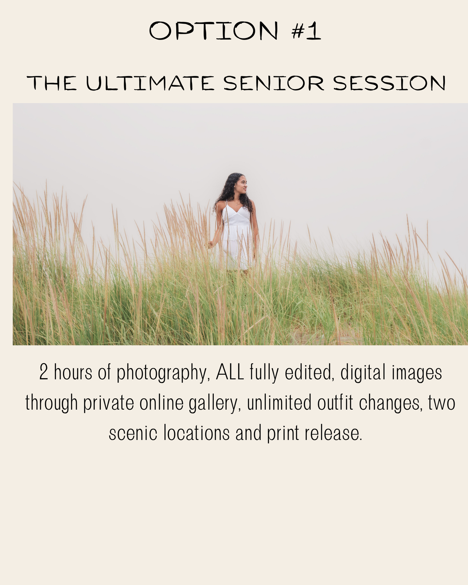 Senior girl in white dress standing in tall golden grass at a scenic outdoor location for a professional senior photo session.