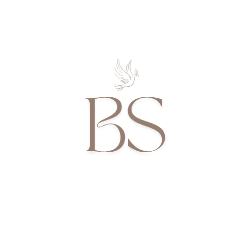 Breezy Shoots monogram BS logo with delicate dove above letters on white background.
