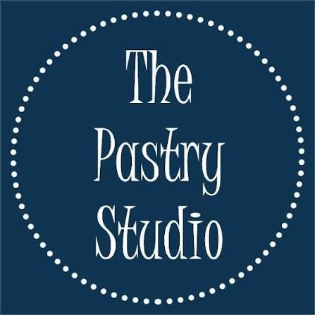 The Pastry Studio logo in white script text on a navy blue circular badge design.