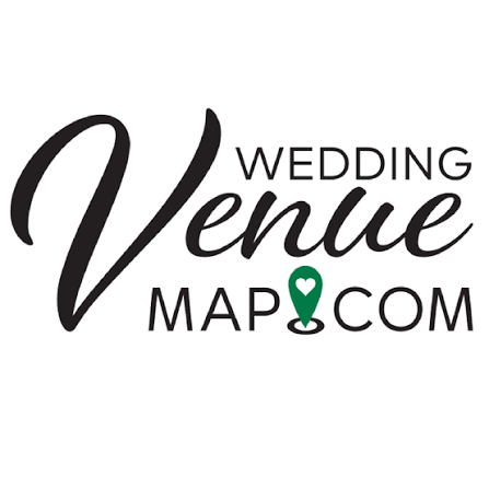 Wedding Venue Map logo featuring elegant script typography with a green heart map pin icon on a white background.