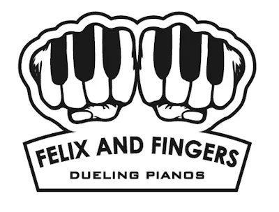 Felix and Fingers Dueling Pianos logo featuring two fists with piano keys in black and white.