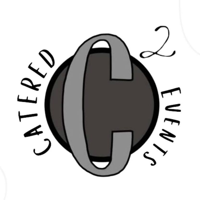 Catered 2 Events logo featuring a bold letter C on a dark oval with elegant circular text design.