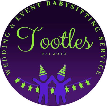 Tootles Wedding and Event Babysitting Service logo established 2010 with purple background and green text.