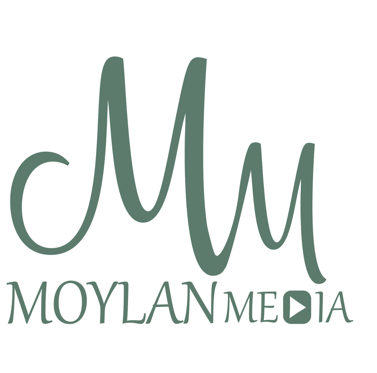 Moylan Media logo featuring elegant cursive MM initials in sage green with bold serif text below.