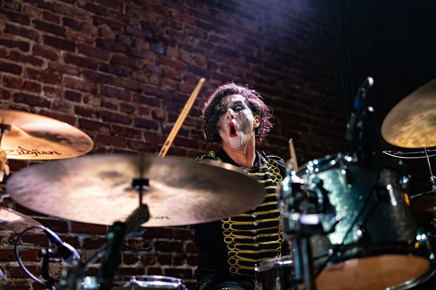 Brian Viglione, Dresden Dolls, The Social Orlando FL, June 18 2023, drumming mid-cymbal crash