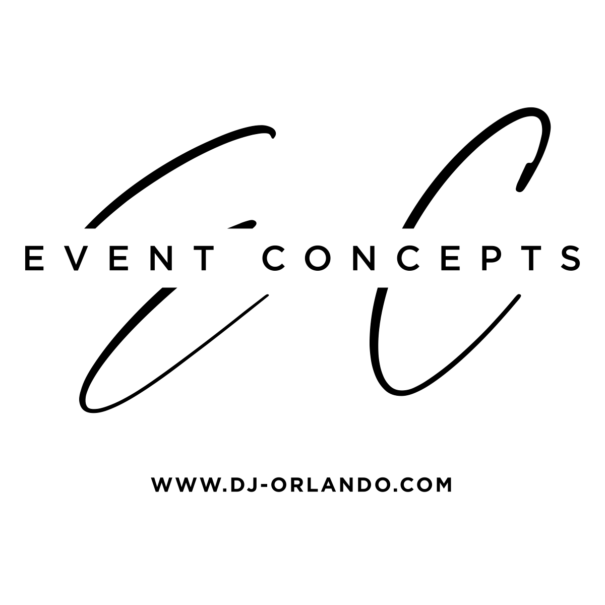 Event Concepts CC logo with stylish cursive initials and website URL www.dj-orlando.com on white background.