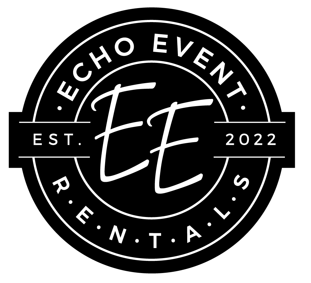 Echo Event Rentals circular logo in black and white, established 2022, featuring EE monogram initials.