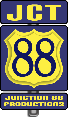 Junction 88 Productions logo featuring a yellow Route 88 shield sign with bold navy blue text on a dark blue background.
