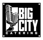 Big City Catering logo featuring a microphone graphic with bold black and white text on a dark background.