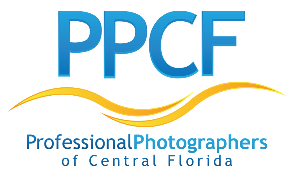 Professional Photographers of Central Florida PPCF logo with blue text and golden wave design.