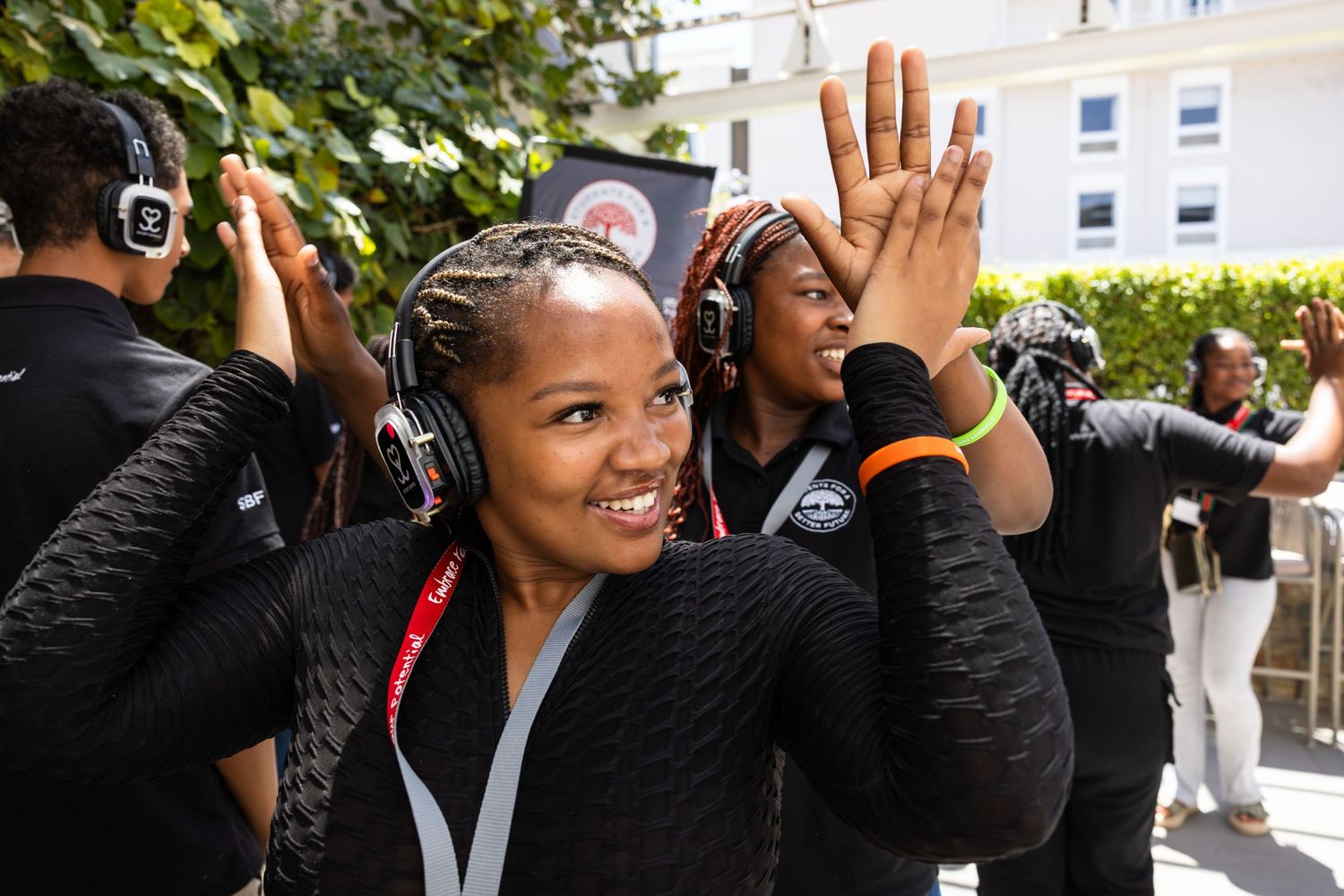 Workshop participants engaged in outdoor team building activities.
