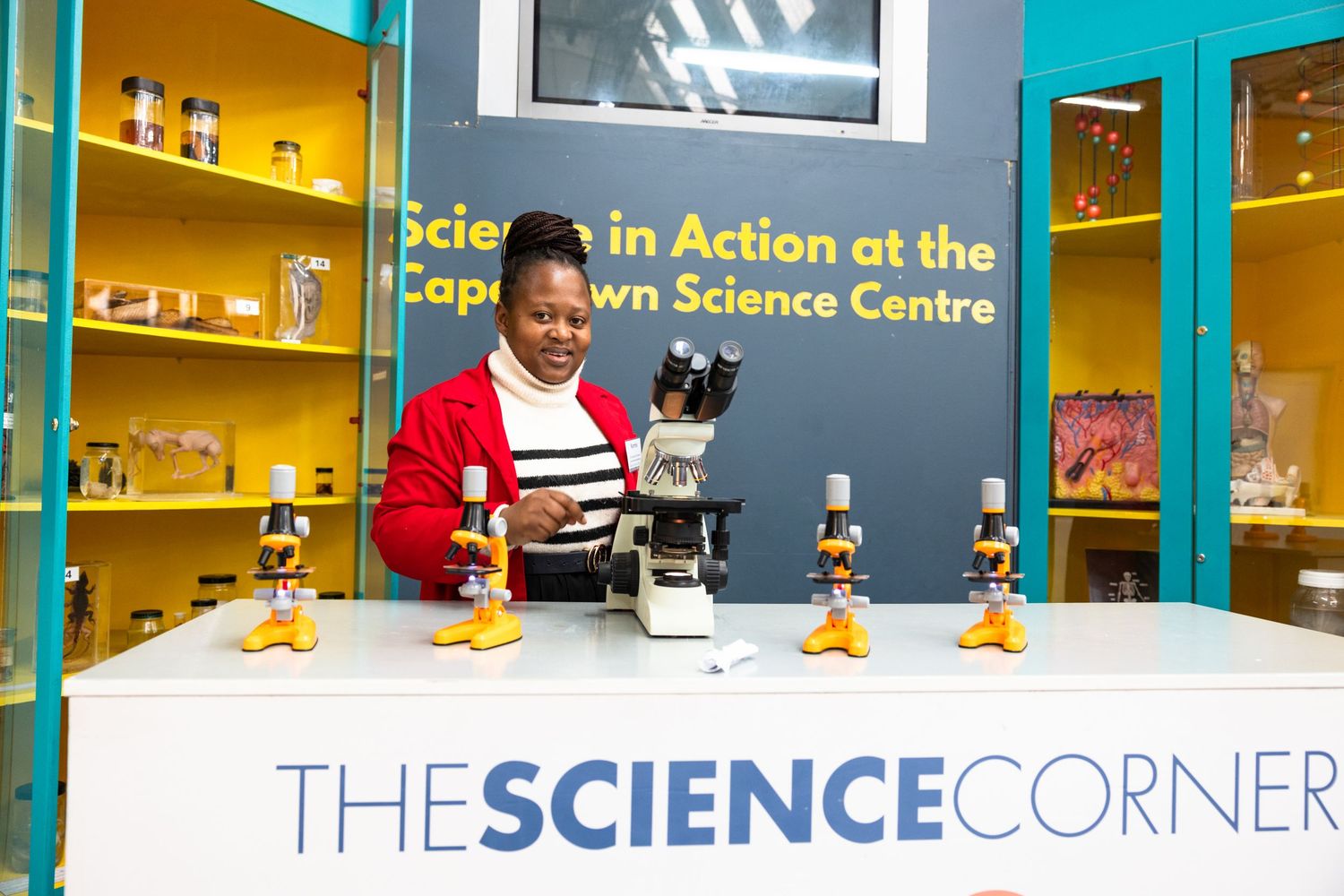 The Science Corner sign displayed in a colorful educational environment with yellow walls.