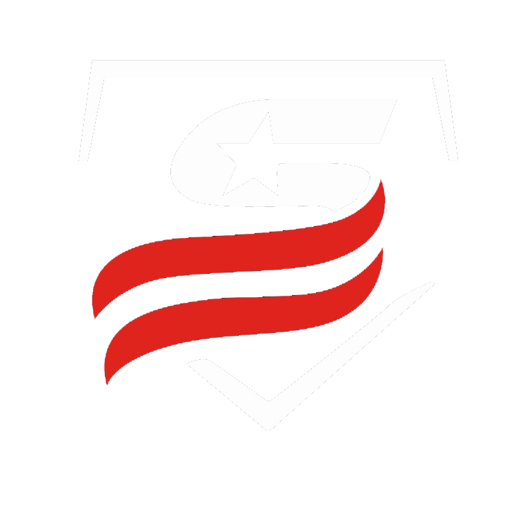 USSSA official logo with navy blue text and red white patriotic swoosh design on white background.