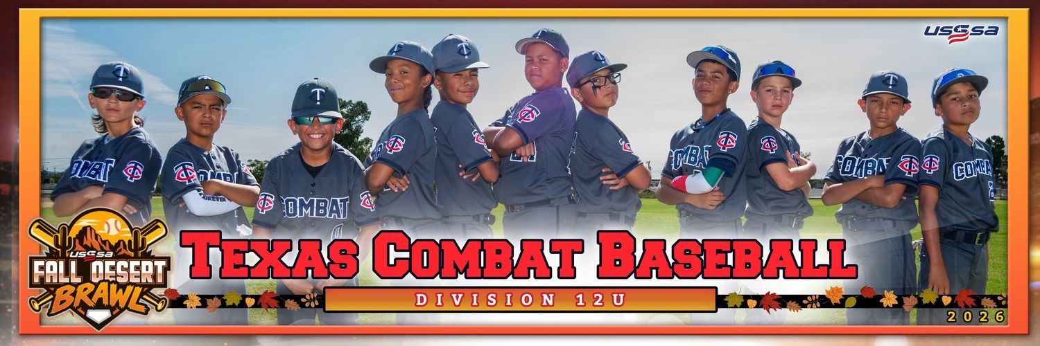 Texas Combat Baseball Division 120 youth team panoramic photo featuring players in uniform at Fall Desert Brawl tournament.