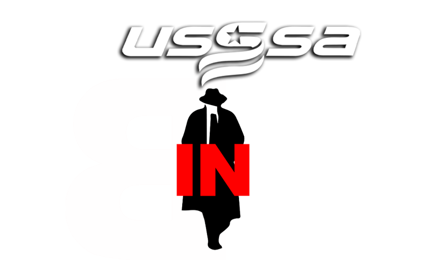 USGSA logo with a silhouette of a detective figure in a trench coat and hat, with bold red IN text overlay.