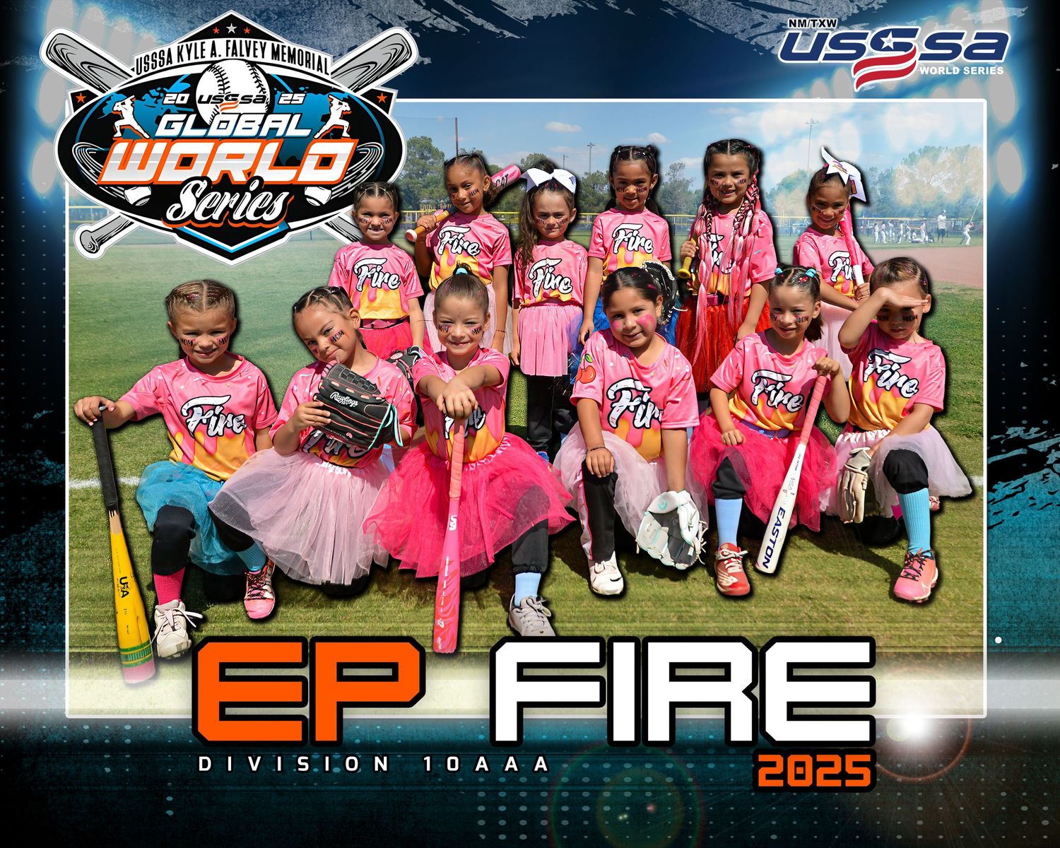 EP Fire youth softball team poses in pink uniforms at the USSSA Global World Series 2025.