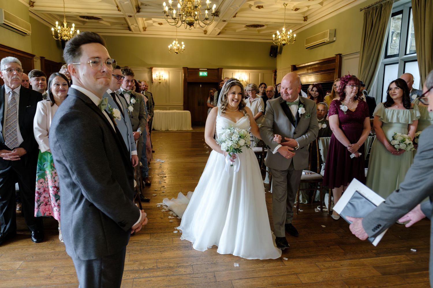 Norfolk Wedding Photographer at The Maynard Arms. Bride walking down the aisle.