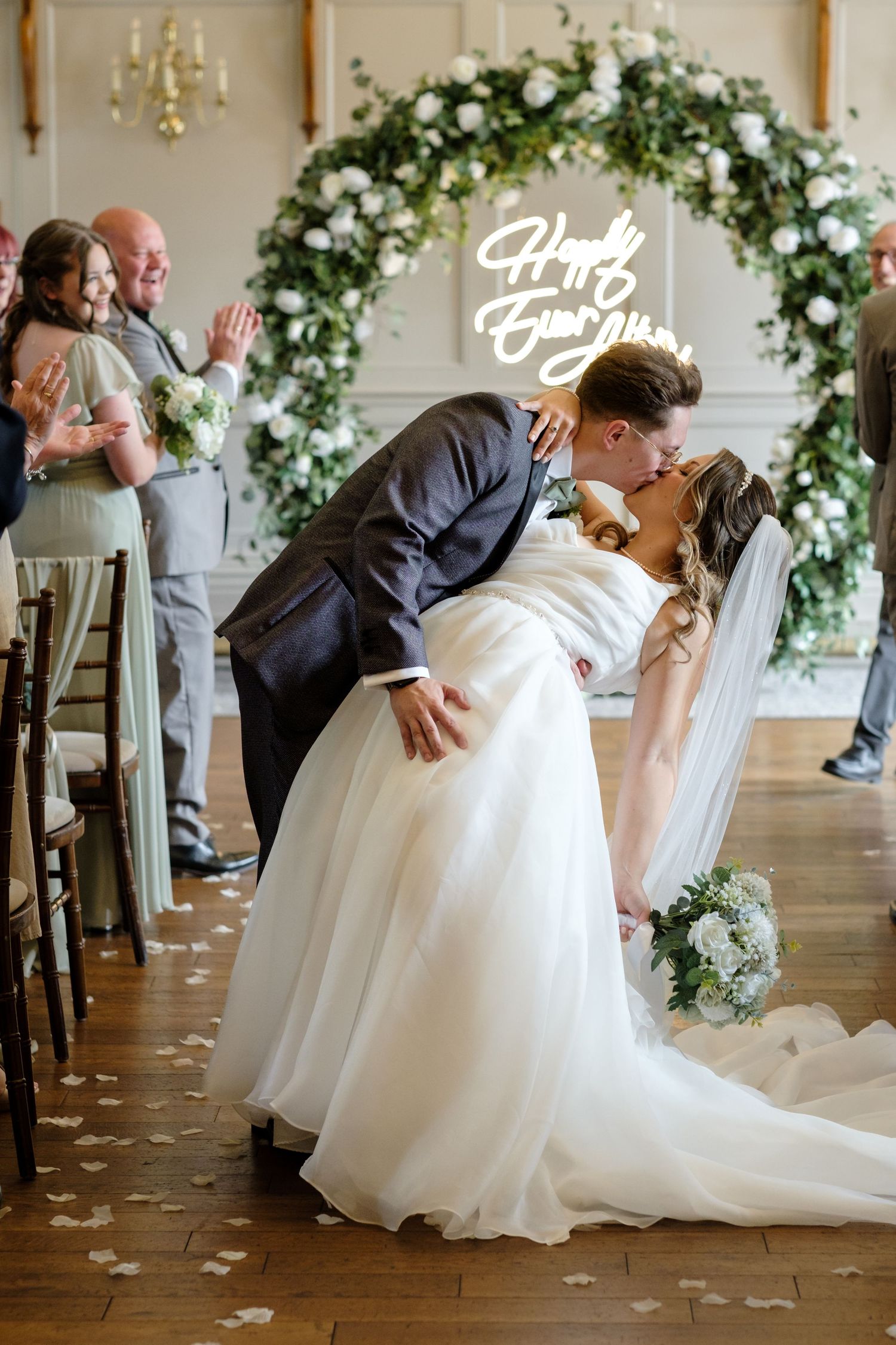 Norfolk Wedding Photographer at The Maynard Arms. Hollywood dip.