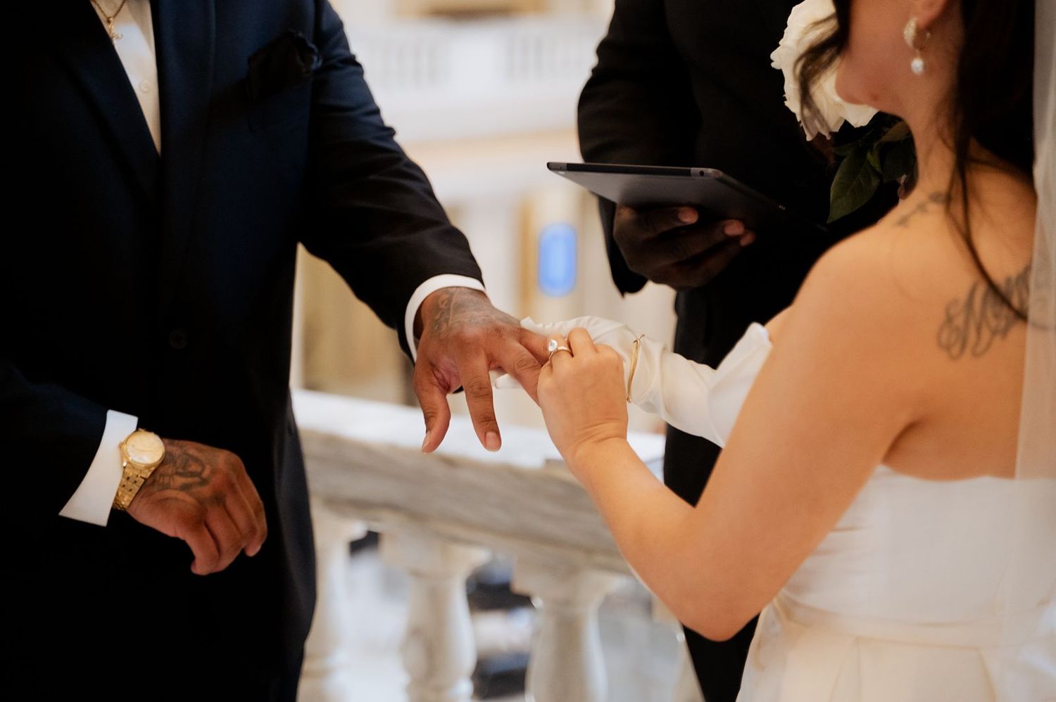 Exchanging of rings at Oklahoma State Capitol elopement