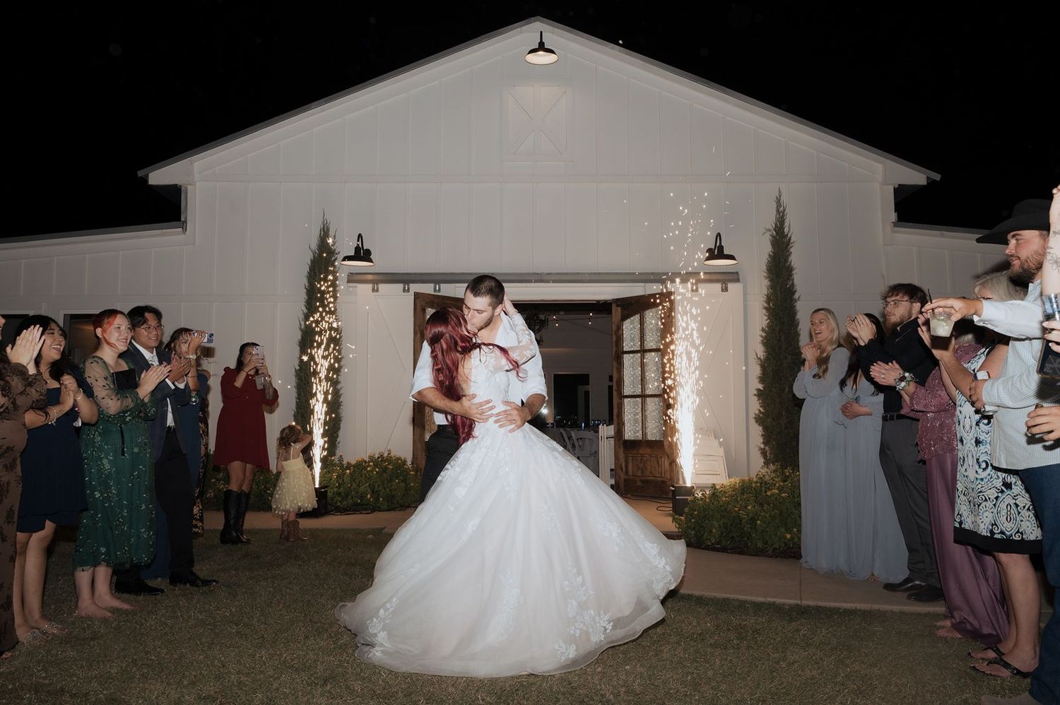 Bride and groom cold sparkler exit