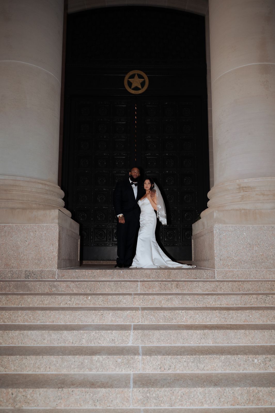 Bride and Groom on Oklahoma State Capitol grand steps