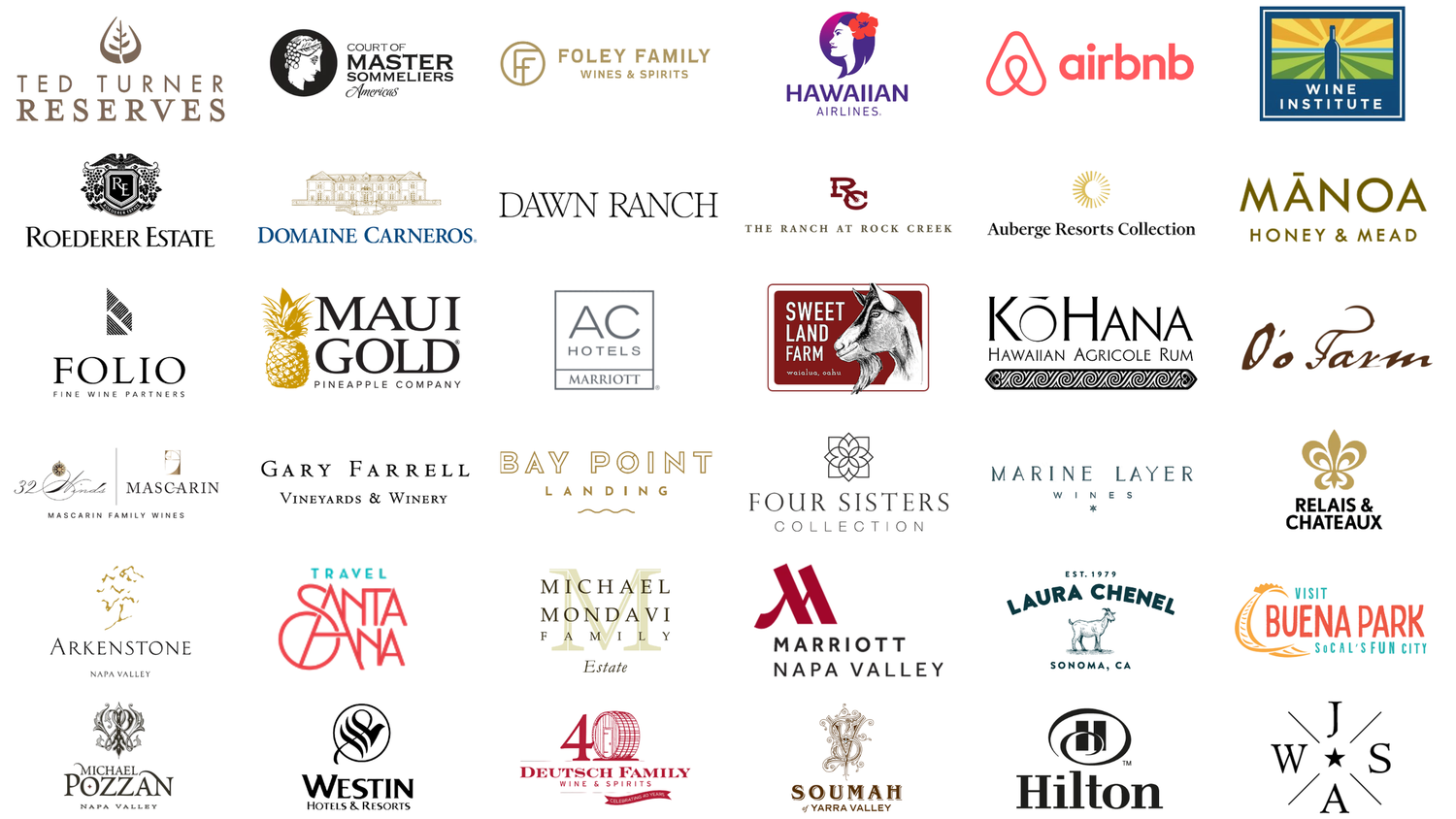 Collage of luxury brand logos including Airbnb, Hilton, Marriott, Westin, and Hawaiian Airlines partnerships.